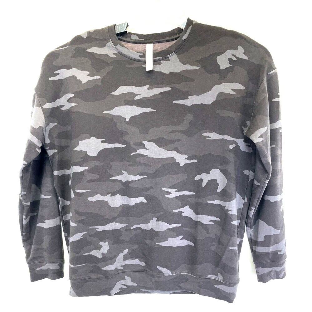 Athleta Womens Sz Medium Grey Camo Pullover Crew Neck Sweatshirt (S31) EUC